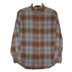 Pendleton Mason Flannel Shirt Mens Size XL Brown & Blue Long Sleeve Button Front